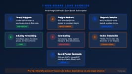 7 non-board load sources for truckers including direct shippers, freight agents, Amazon Relay, dedicated contracts, and dispatch services