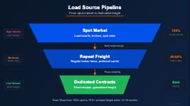 Load source pipeline funnel showing how truckers build a sustainable freight strategy from load boards to broker relationships to direct shippers