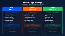 First 90 days strategy for new MC number holders showing progression from initial loads to full broker market access