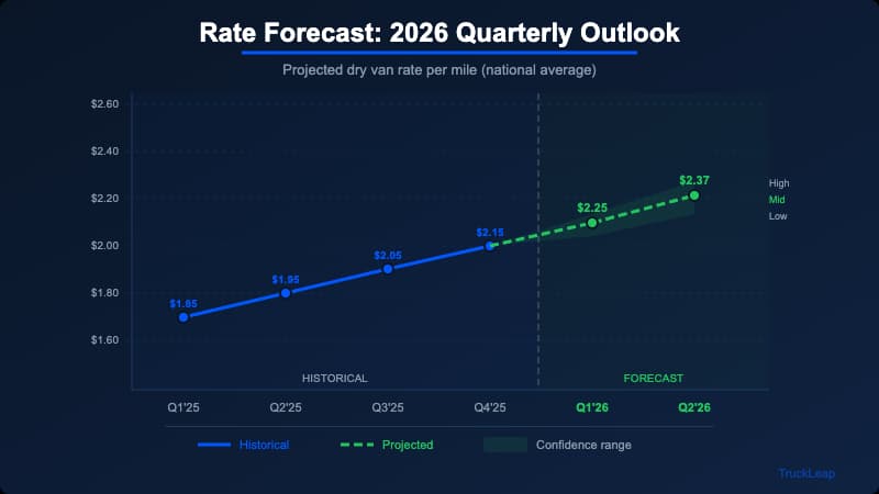 2026 trucking rate forecast showing projected spot and contract rate recovery by quarter