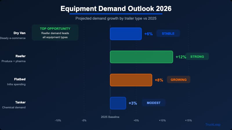 Equipment demand outlook for 2026 comparing dry van, reefer, and flatbed market positions